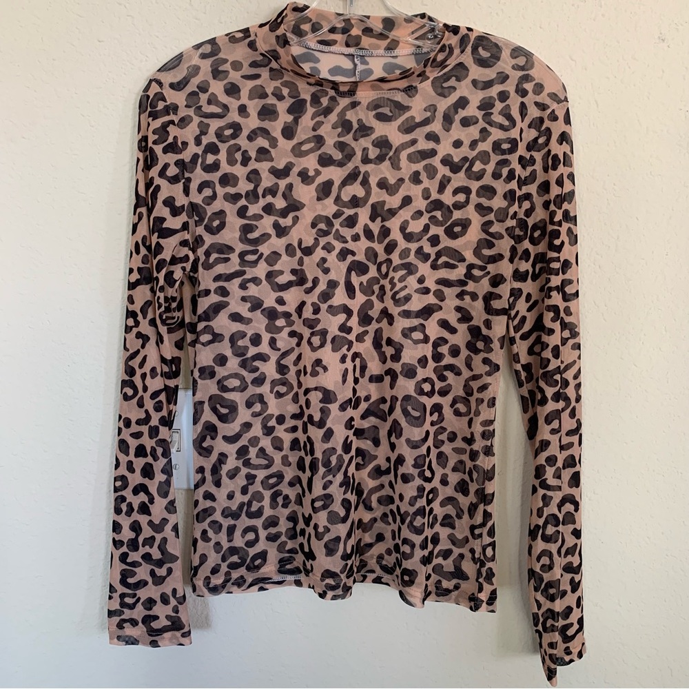 NWOT Leopard Print Mesh Long Sleeve Top